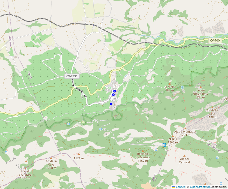 Mapa de hoteles y viviendas turisticas en AGRES