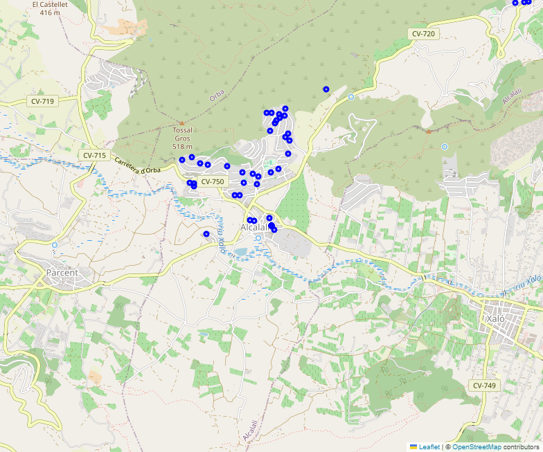 Mapa de hoteles y viviendas turisticas en ALCALALÍ