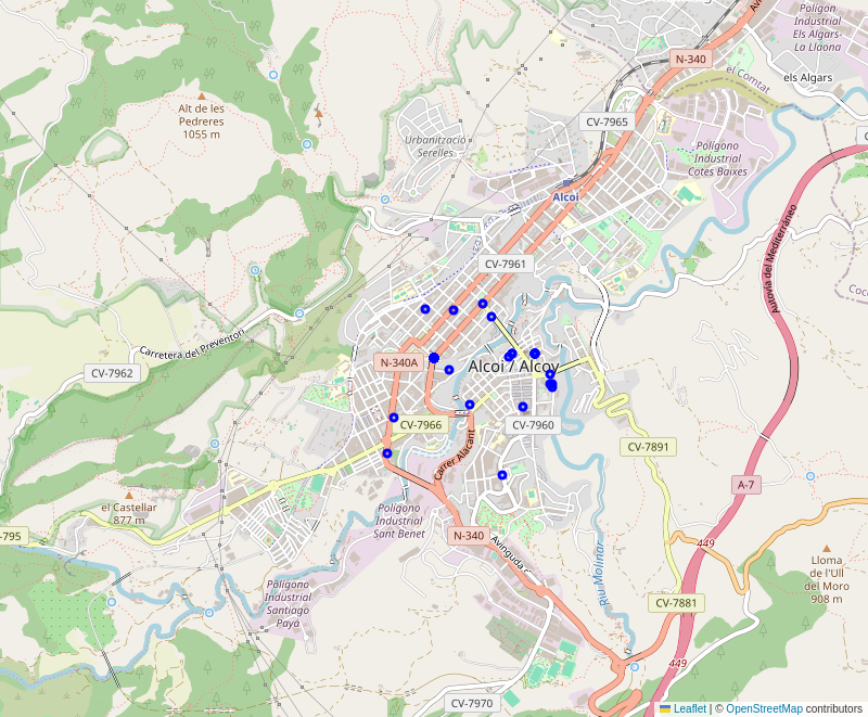 Mapa de hoteles y viviendas turisticas en ALCOI/ALCOY