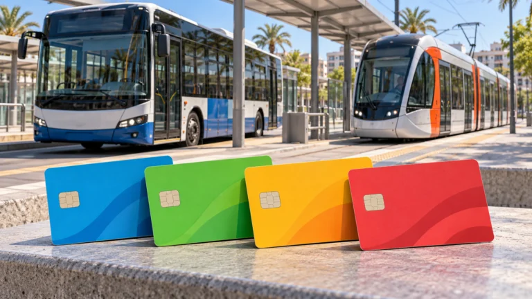 Bus, tram and four generic blank travel cards