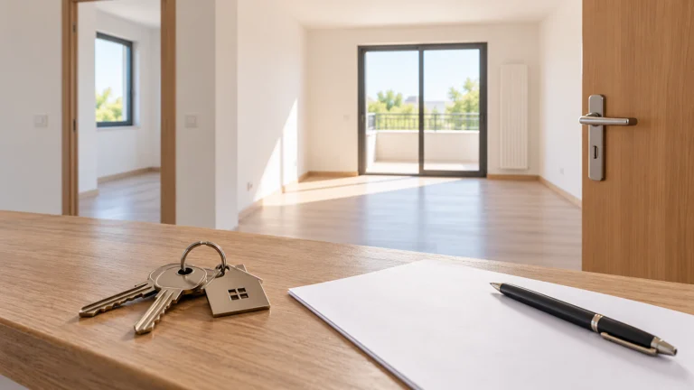 Empty flat with keys and a blank document on a table