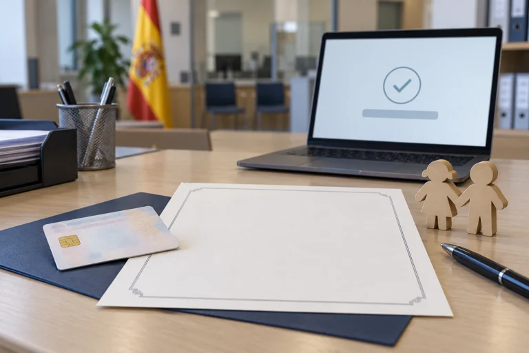 Certificat en blanc, identificació digital i ordinador en una oficina administrativa