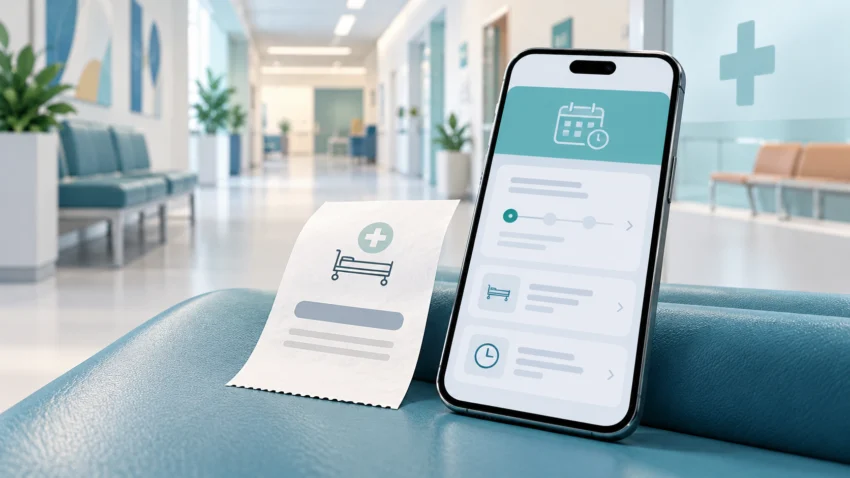 Telèfon i torn sanitari com a símbols de la consulta de la llista d’espera quirúrgica
