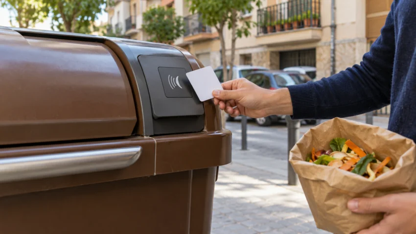 Targeta sense dades al costat del lector d’un contenidor marró