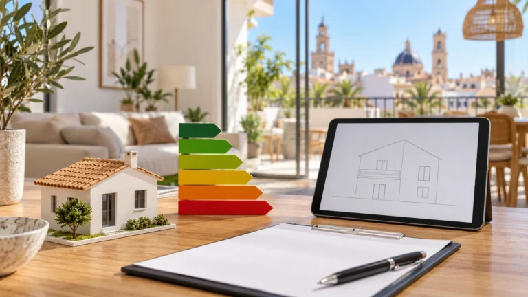 Model home and text-free energy efficiency scale in a Valencian interior