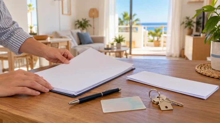 Blank papers, unmarked identification and keys in a coastal home