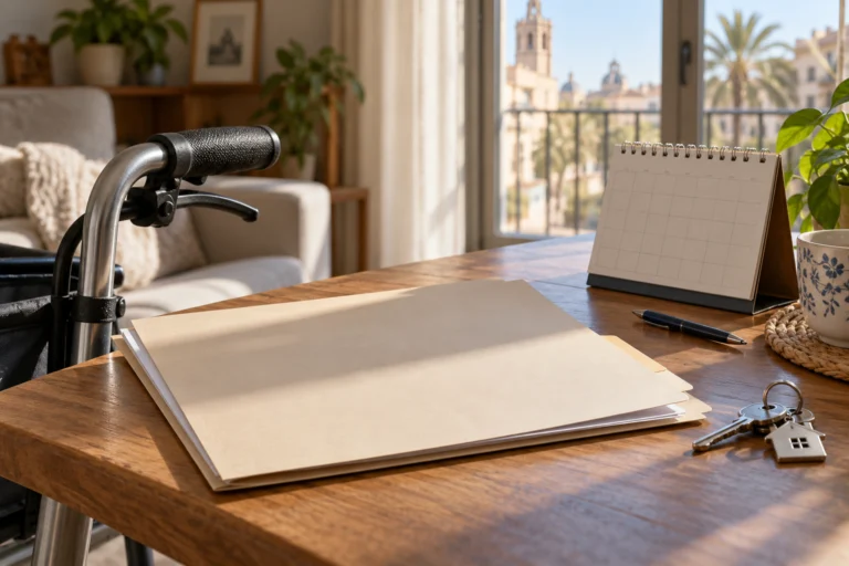Carpeta de sol·licitud, calendari i suport de mobilitat en un habitatge accessible