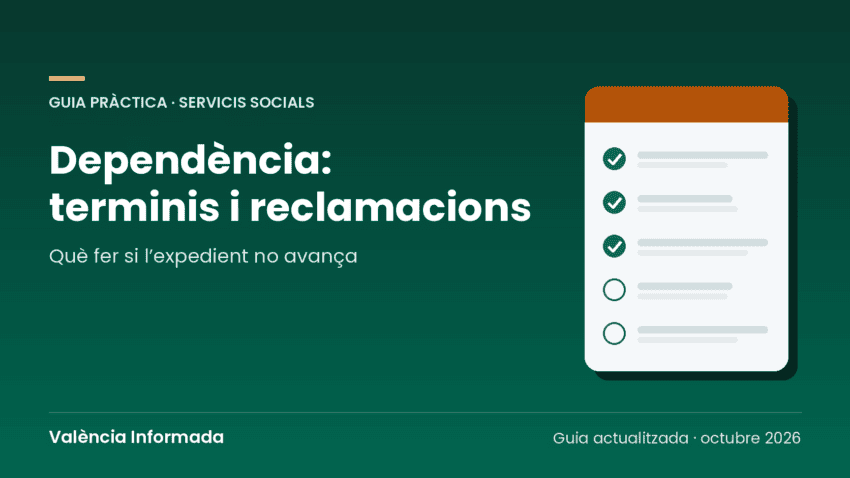Gràfic de València Informada amb el títol de la guia sobre terminis i reclamacions de dependència a la Comunitat Valenciana
