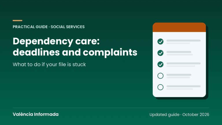 València Informada graphic with the title of the guide to dependency care deadlines and complaints in the Valencian Community