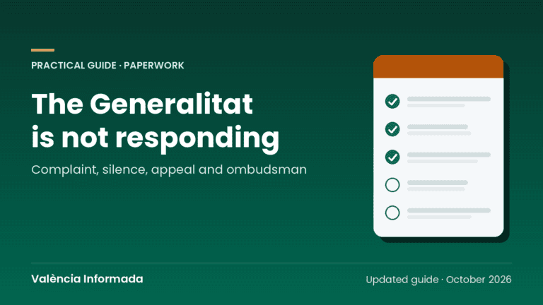 València Informada graphic with the title of the guide to complaining when the Generalitat Valenciana does not respond