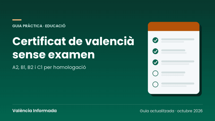 Gràfic de València Informada amb el títol de la guia per a obtindre el certificat de valencià sense examen
