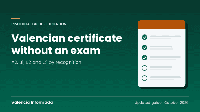 València Informada graphic with the title of the guide to getting a Valencian language certificate without an exam