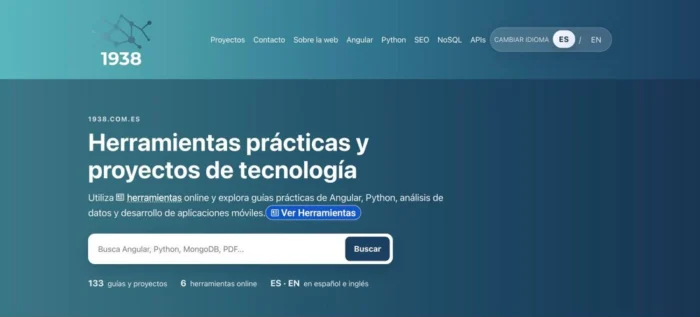 La portada de 1938.com.es: herramientas prácticas y proyectos de tecnología.